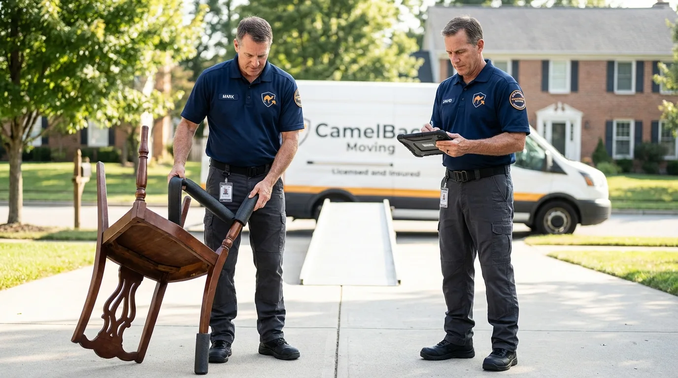 Movers inspecting furniture for damage prevention before loading in Lebanon, MO